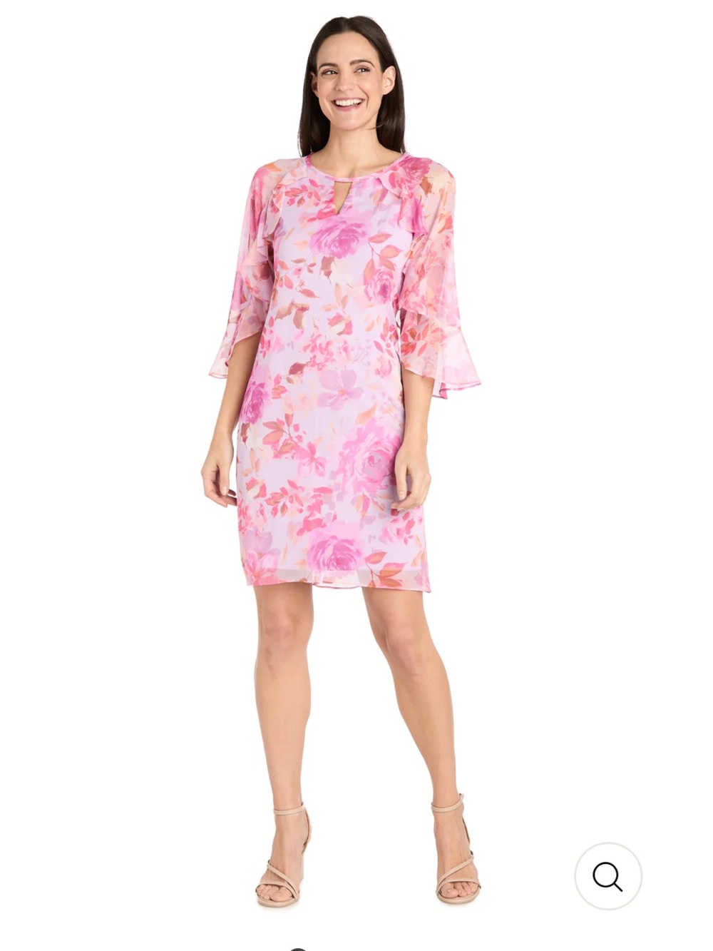 R&M Richards Pink Floral Ruffle Sleeve Dress – Petite Size 4P
